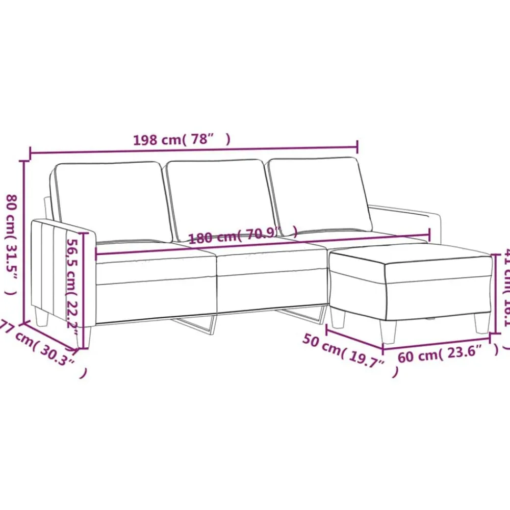 vidaXL Sofás-Sofá de 3 plazas con taburete de tela 180 cm