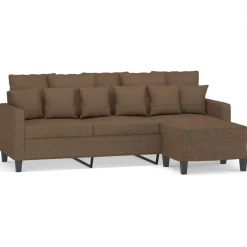 vidaXL Sofá de 3 plazas con taburete de tela marrón 180 cm Marrón Online