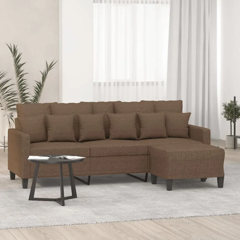 vidaXL Sofá de 3 plazas con taburete de tela marrón 180 cm Marrón Online
