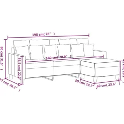 vidaXL Sofá de 3 plazas con taburete de tela marrón 180 cm Marrón Online