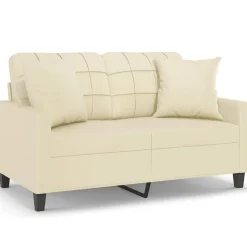 vidaXL Sofá de 2 plazas con cojines cuero sintético color 120 cm Crema Best