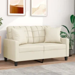 vidaXL Sofá de 2 plazas con cojines cuero sintético color 120 cm Crema Best