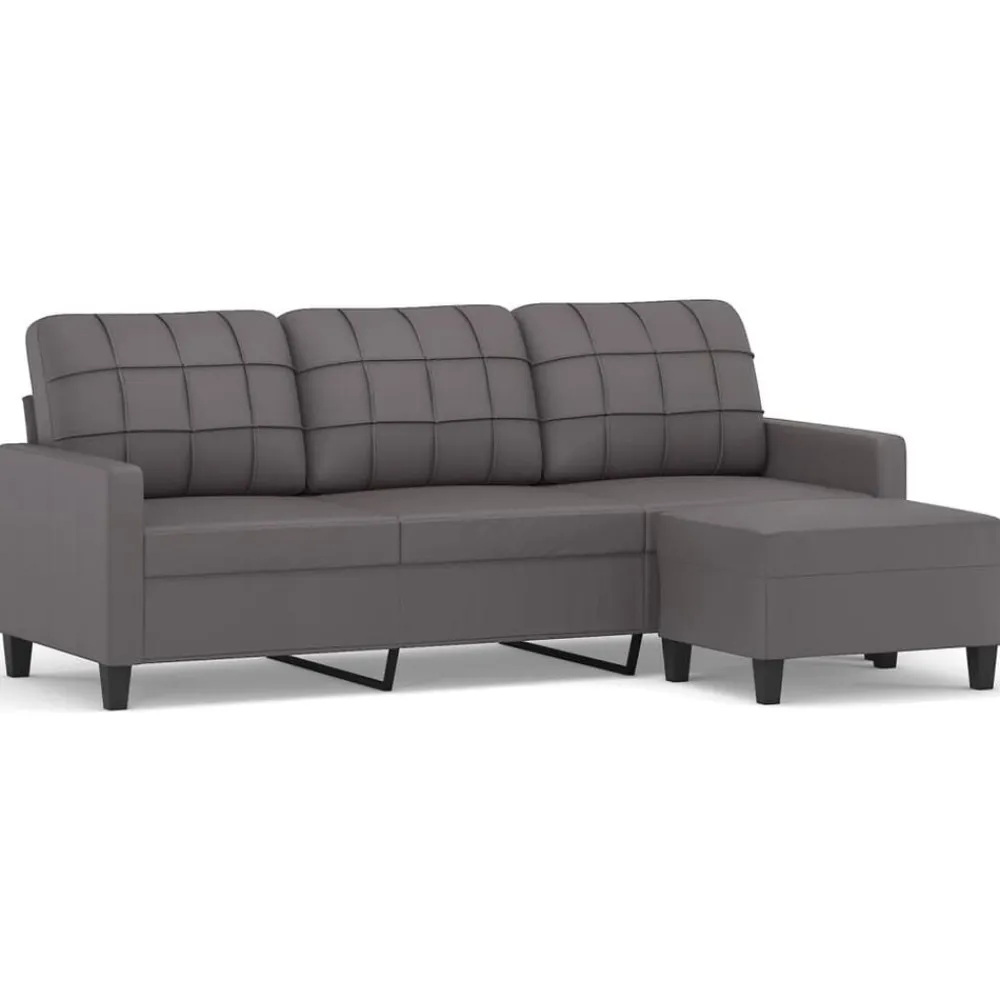 vidaXL Sofá de 3 plazas con taburete cuero sintético 180 cm Gris Online