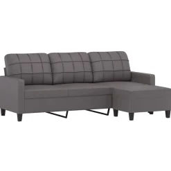 vidaXL Sofá de 3 plazas con taburete cuero sintético 180 cm Gris Online