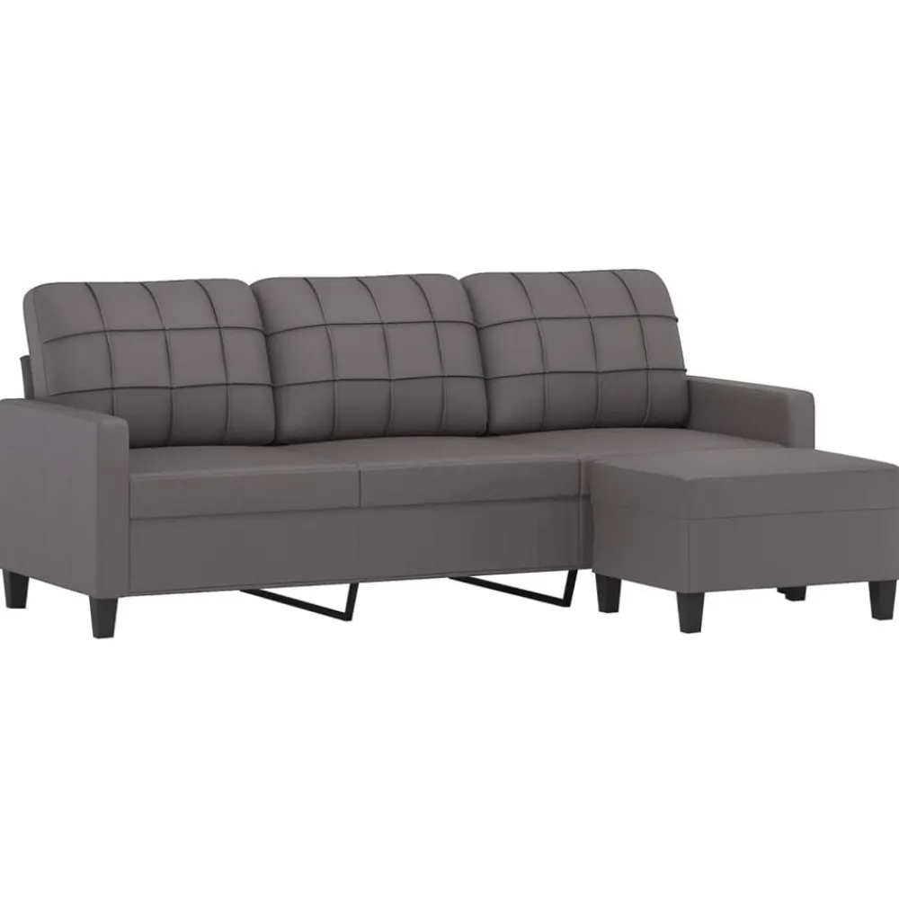 vidaXL Sofá de 3 plazas con taburete cuero sintético 180 cm Gris Online