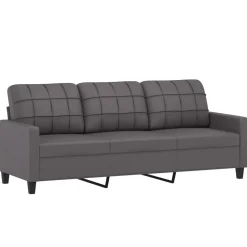 vidaXL Sofá de 3 plazas con taburete cuero sintético 180 cm Gris Online