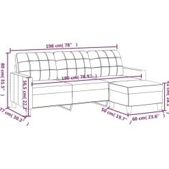 vidaXL Sofá de 3 plazas con taburete cuero sintético 180 cm Gris Online
