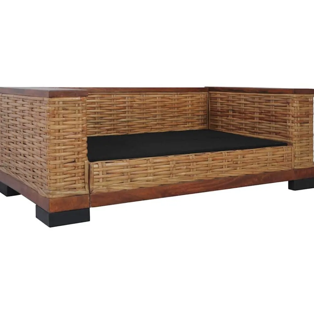 vidaXL Sofás-Sofá de 2 plazas con cojines ratán natural marrón