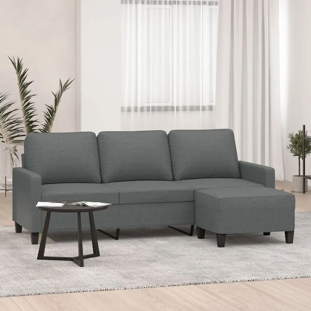 vidaXL Sofás-Sofá de 3 plazas con taburete de tela 180 cm