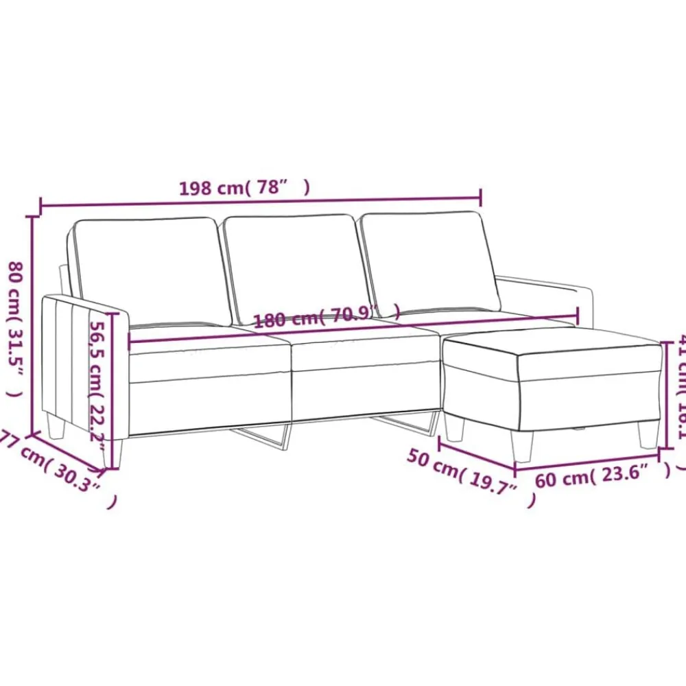vidaXL Sofás-Sofá de 3 plazas con taburete de tela 180 cm
