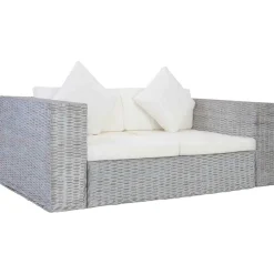 vidaXL Sofá de 2 plazas con cojines ratán natural Gris Sale