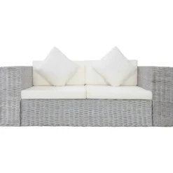 vidaXL Sofá de 2 plazas con cojines ratán natural Gris Sale