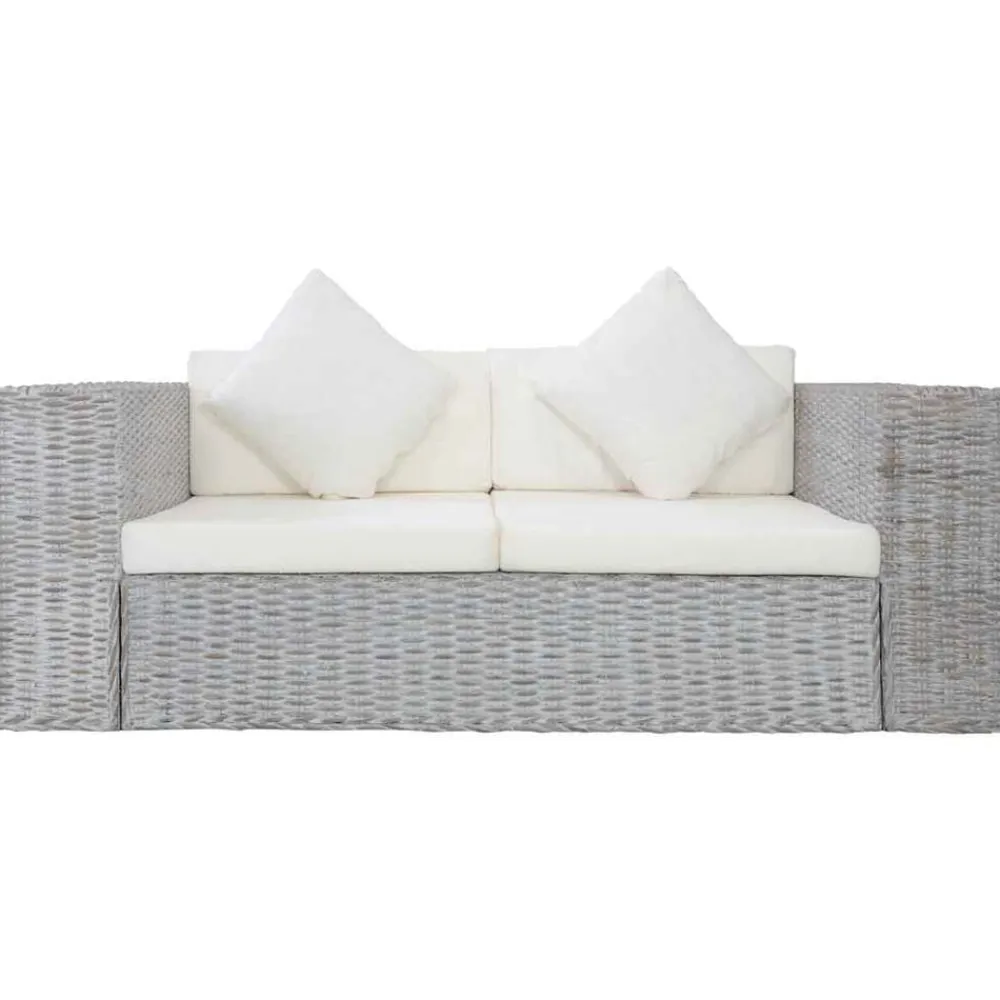 vidaXL Sofá de 2 plazas con cojines ratán natural Gris Sale
