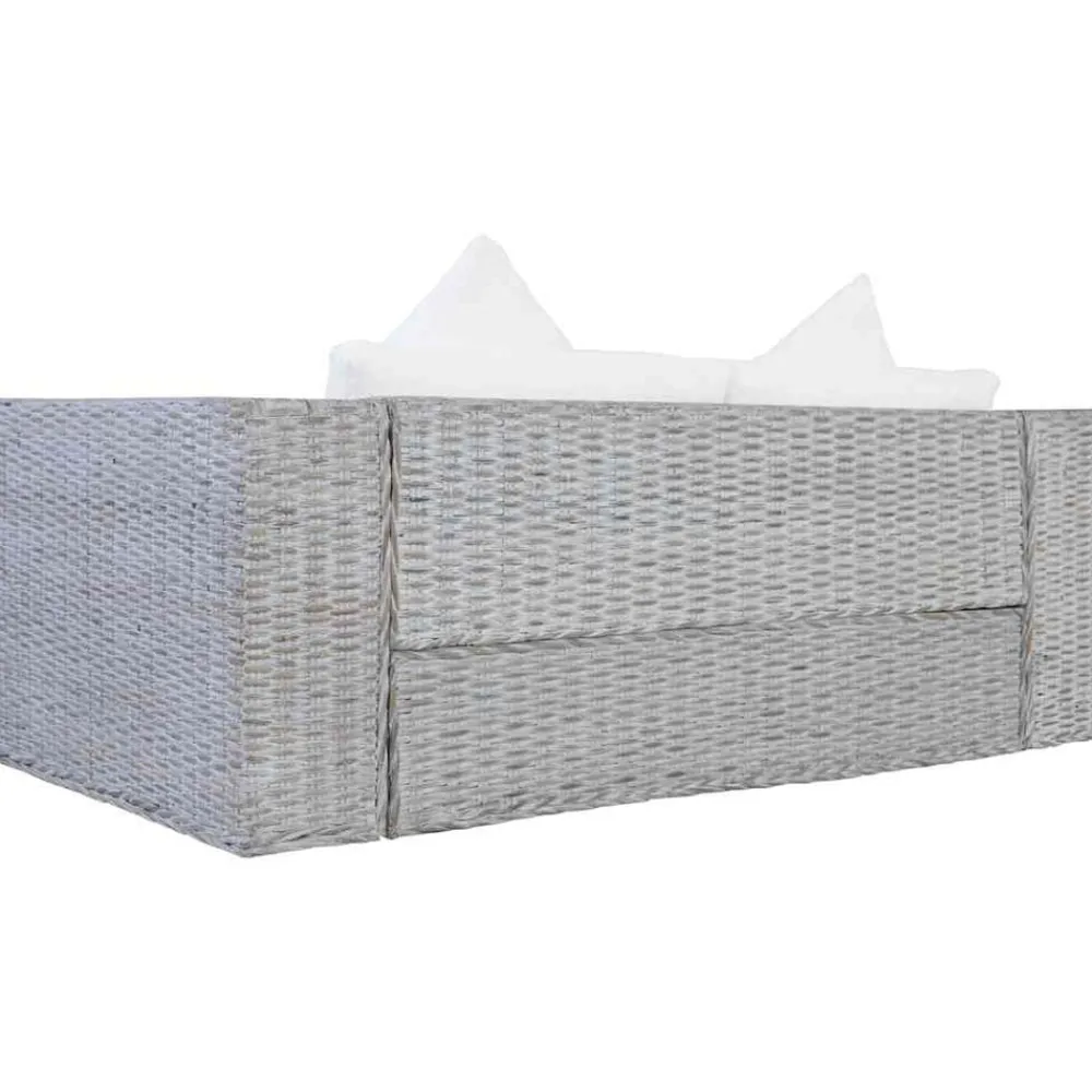 vidaXL Sofá de 2 plazas con cojines ratán natural Gris Sale
