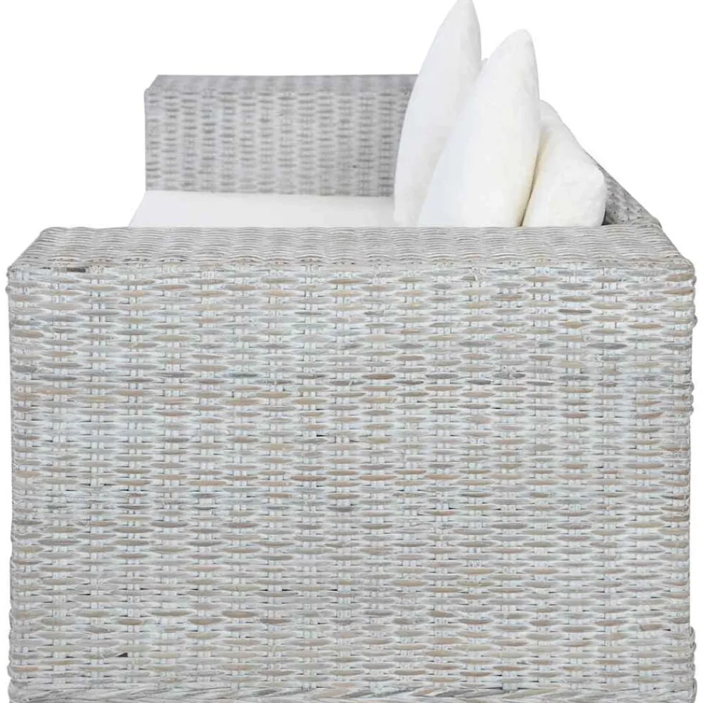 vidaXL Sofá de 2 plazas con cojines ratán natural Gris Sale