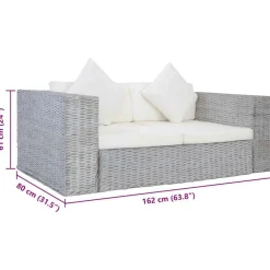 vidaXL Sofá de 2 plazas con cojines ratán natural Gris Sale