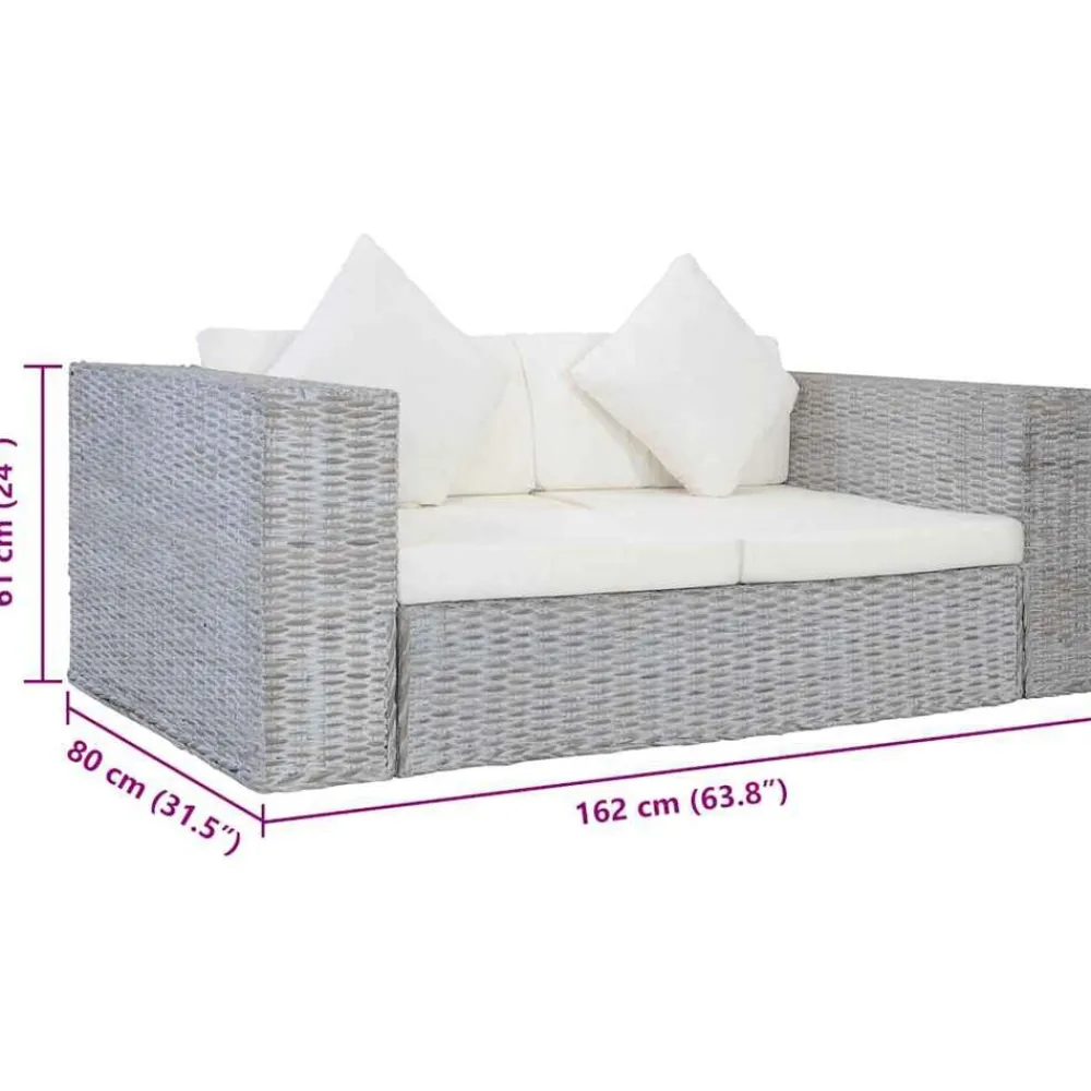 vidaXL Sofá de 2 plazas con cojines ratán natural Gris Sale