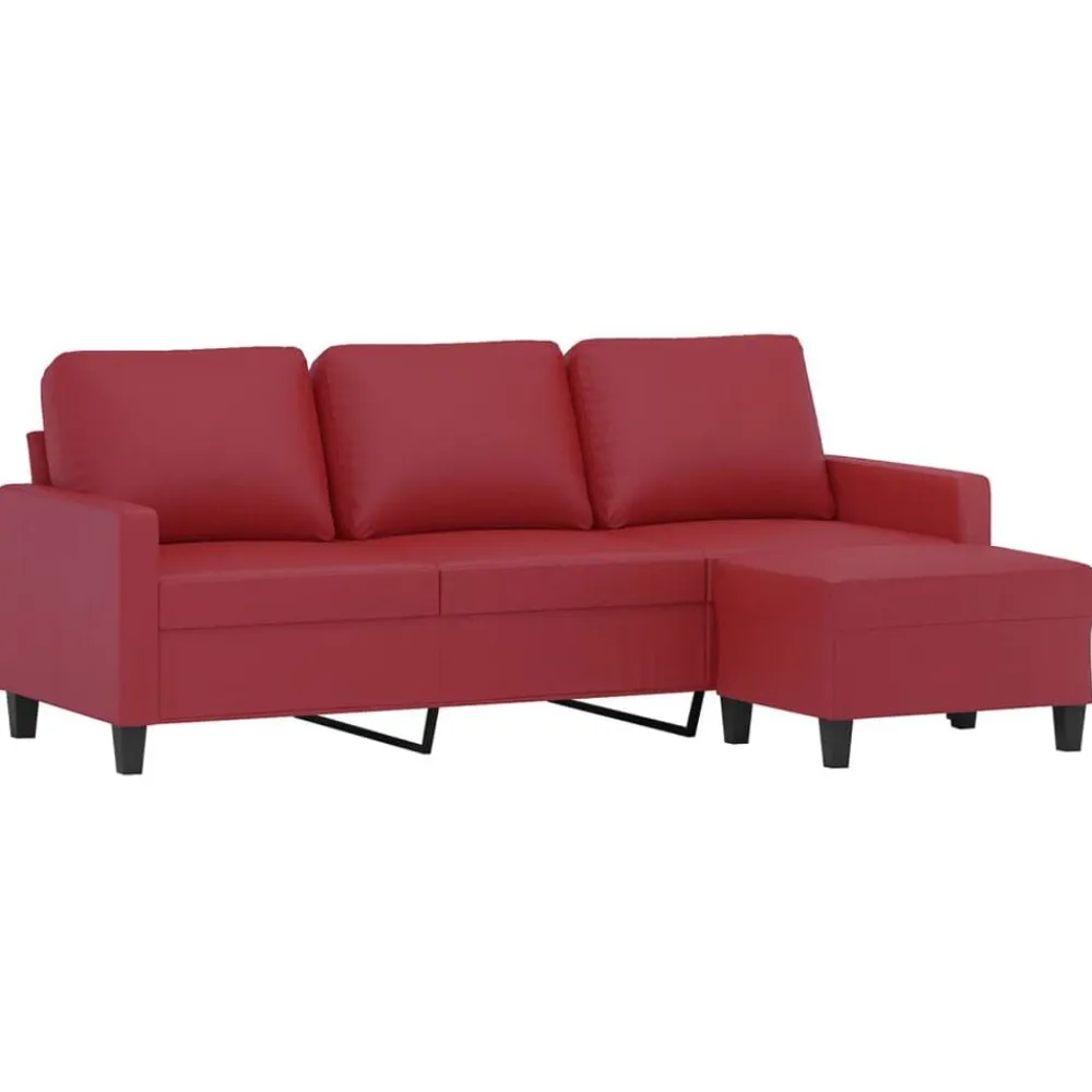 vidaXL Sofás-Sofá de 3 plazas con taburete cuero sintético rojo tinto 180 cm