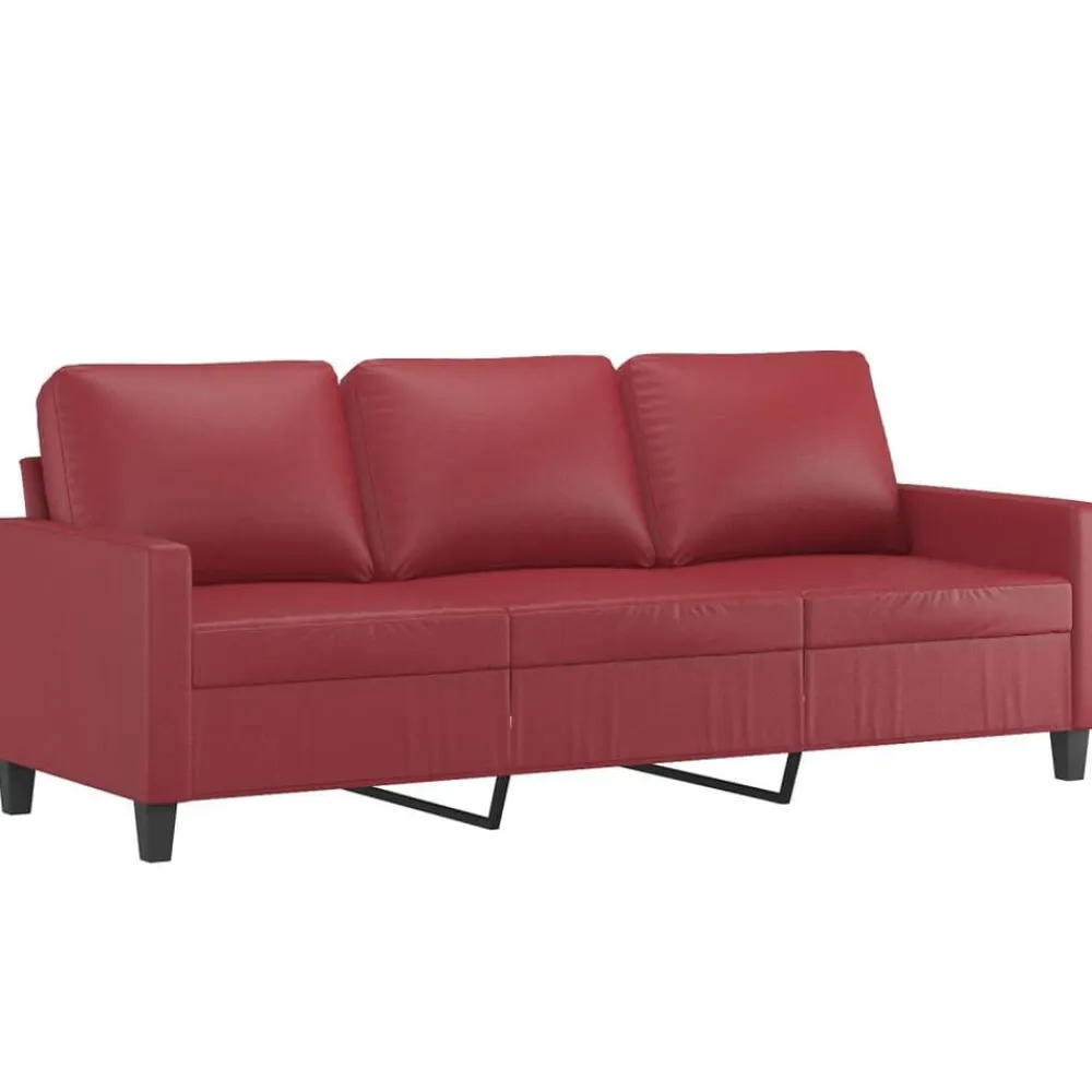 vidaXL Sofás-Sofá de 3 plazas con taburete cuero sintético rojo tinto 180 cm
