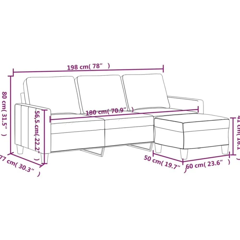 vidaXL Sofás-Sofá de 3 plazas con taburete cuero sintético rojo tinto 180 cm