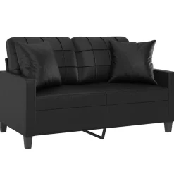 vidaXL Sofá de 2 plazas con cojines cuero sintético 120 cm Negro Outlet