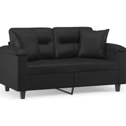 vidaXL Sofá de 2 plazas con cojines cuero sintético 120 cm Negro Best