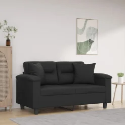 vidaXL Sofá de 2 plazas con cojines cuero sintético 120 cm Negro Best