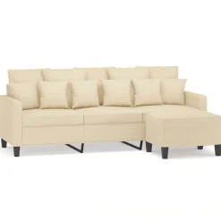 vidaXL Sofá de 3 plazas con taburete de tela 180 cm Crema Discount