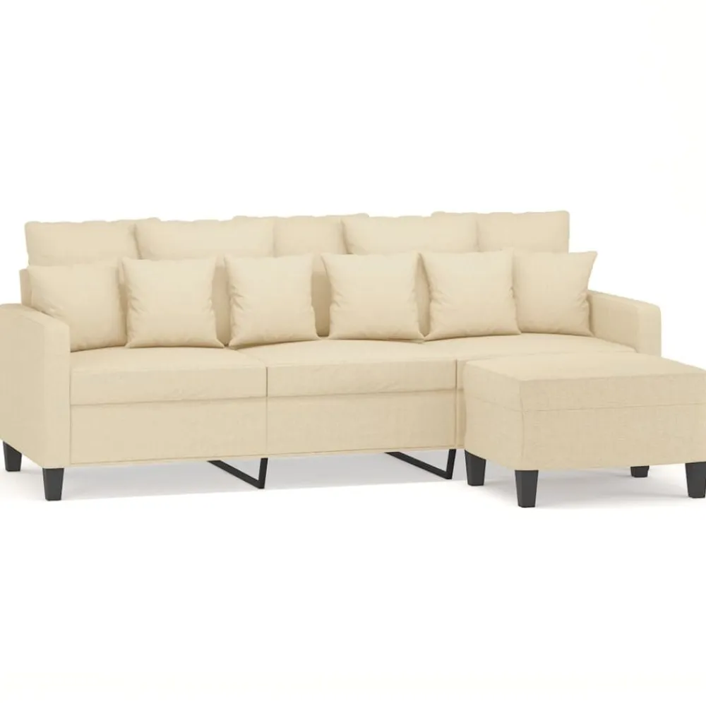 vidaXL Sofá de 3 plazas con taburete de tela 180 cm Crema Discount