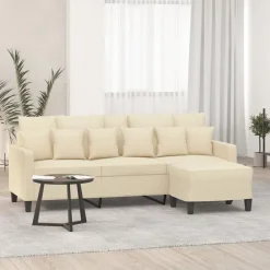 vidaXL Sofá de 3 plazas con taburete de tela 180 cm Crema Discount