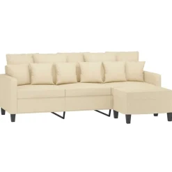 vidaXL Sofá de 3 plazas con taburete de tela 180 cm Crema Discount