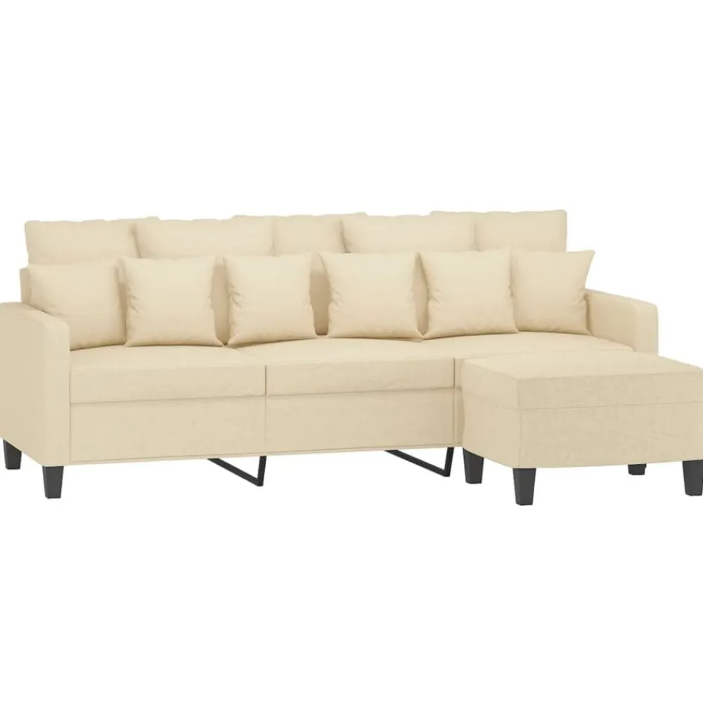 vidaXL Sofá de 3 plazas con taburete de tela 180 cm Crema Discount