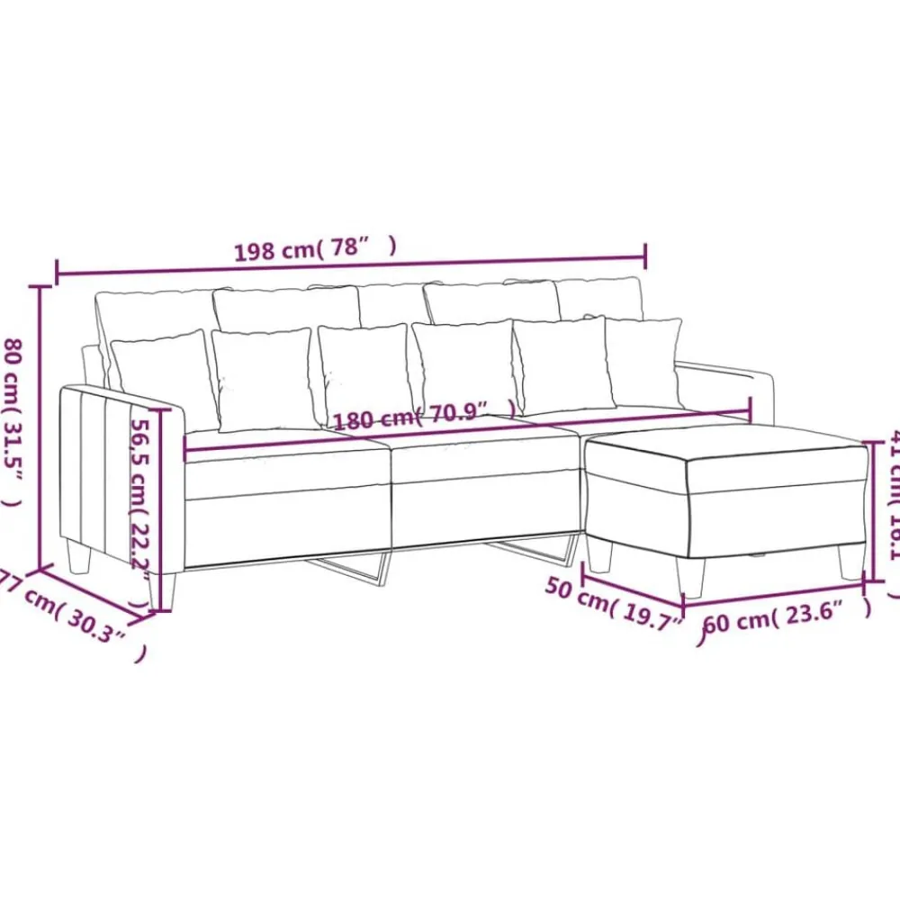 vidaXL Sofá de 3 plazas con taburete de tela 180 cm Crema Discount