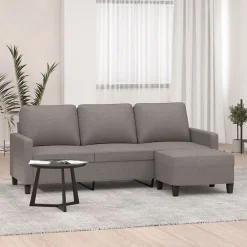 vidaXL Sofás-Sofá de 3 plazas con taburete de tela gris taupe 180 cm