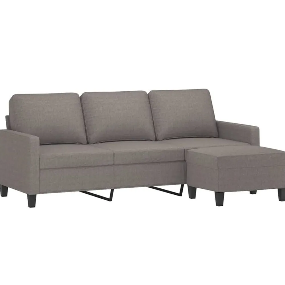 vidaXL Sofás-Sofá de 3 plazas con taburete de tela gris taupe 180 cm
