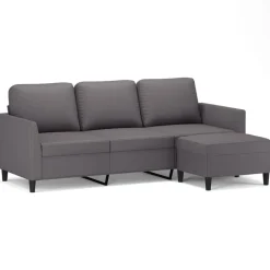 vidaXL Sofá de 3 plazas con taburete cuero sintético 180 cm Gris Best