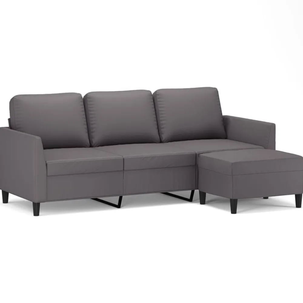 vidaXL Sofá de 3 plazas con taburete cuero sintético 180 cm Gris Best