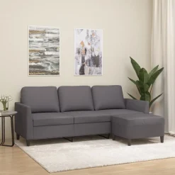 vidaXL Sofá de 3 plazas con taburete cuero sintético 180 cm Gris Best