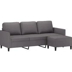 vidaXL Sofá de 3 plazas con taburete cuero sintético 180 cm Gris Best