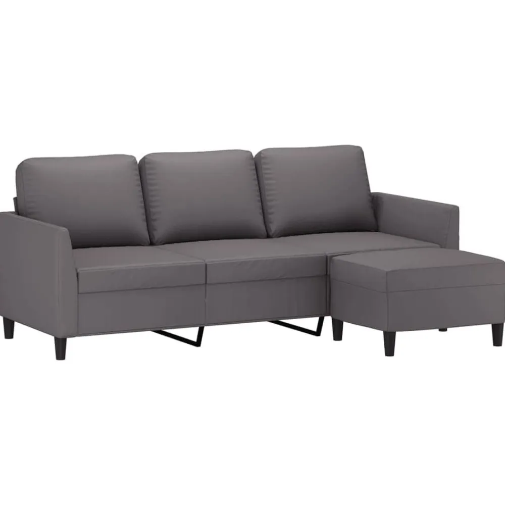 vidaXL Sofá de 3 plazas con taburete cuero sintético 180 cm Gris Best