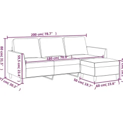 vidaXL Sofá de 3 plazas con taburete cuero sintético 180 cm Gris Best
