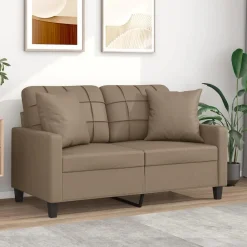 vidaXL Sofá de 2 plazas con cojines cuero sintético 120 cm Capuchino