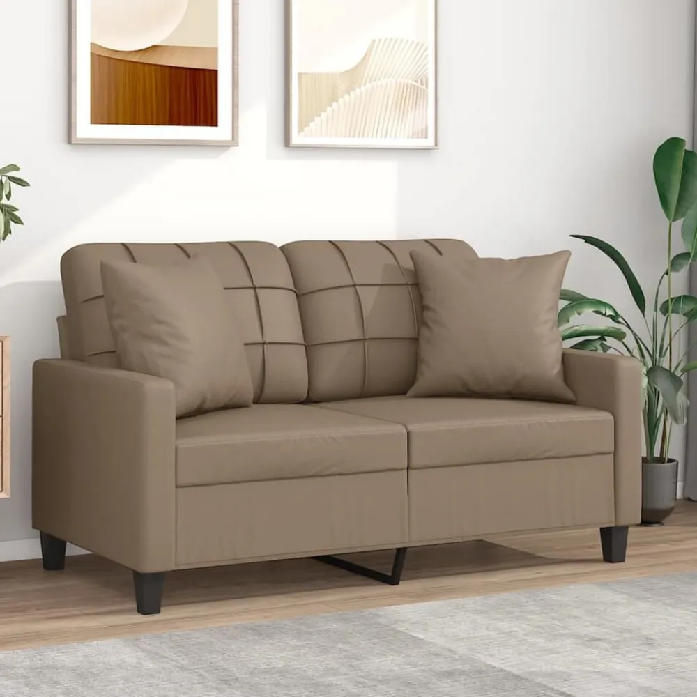 vidaXL Sofá de 2 plazas con cojines cuero sintético 120 cm Capuchino