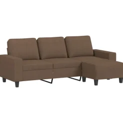 vidaXL Sofá de 3 plazas con taburete de tela marrón 180 cm Marrón New