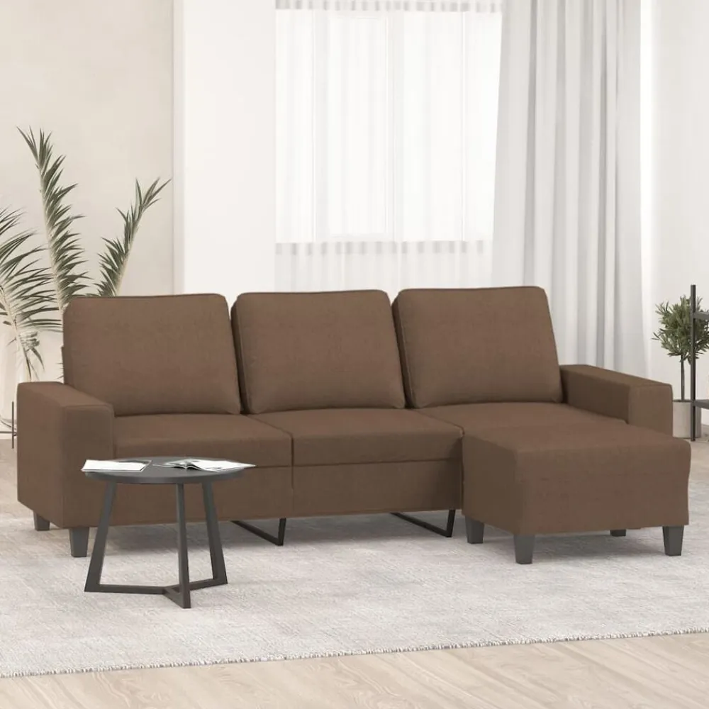 vidaXL Sofá de 3 plazas con taburete de tela marrón 180 cm Marrón New