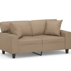 vidaXL Sofá de 2 plazas con cojines cuero sintético 120 cm Capuchino Best