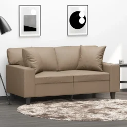 vidaXL Sofá de 2 plazas con cojines cuero sintético 120 cm Capuchino Best
