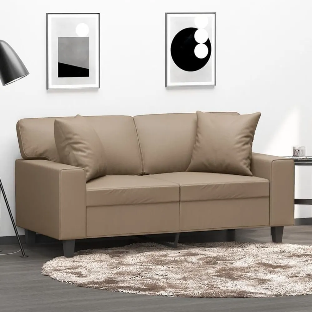vidaXL Sofá de 2 plazas con cojines cuero sintético 120 cm Capuchino Best