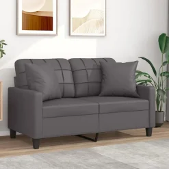 vidaXL Sofá de 2 plazas con cojines cuero sintético 120 cm Gris New