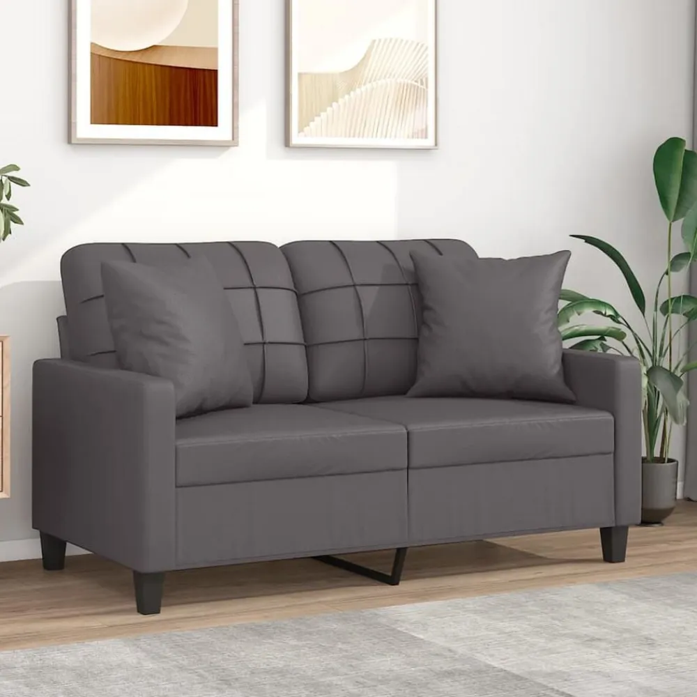 vidaXL Sofá de 2 plazas con cojines cuero sintético 120 cm Gris New